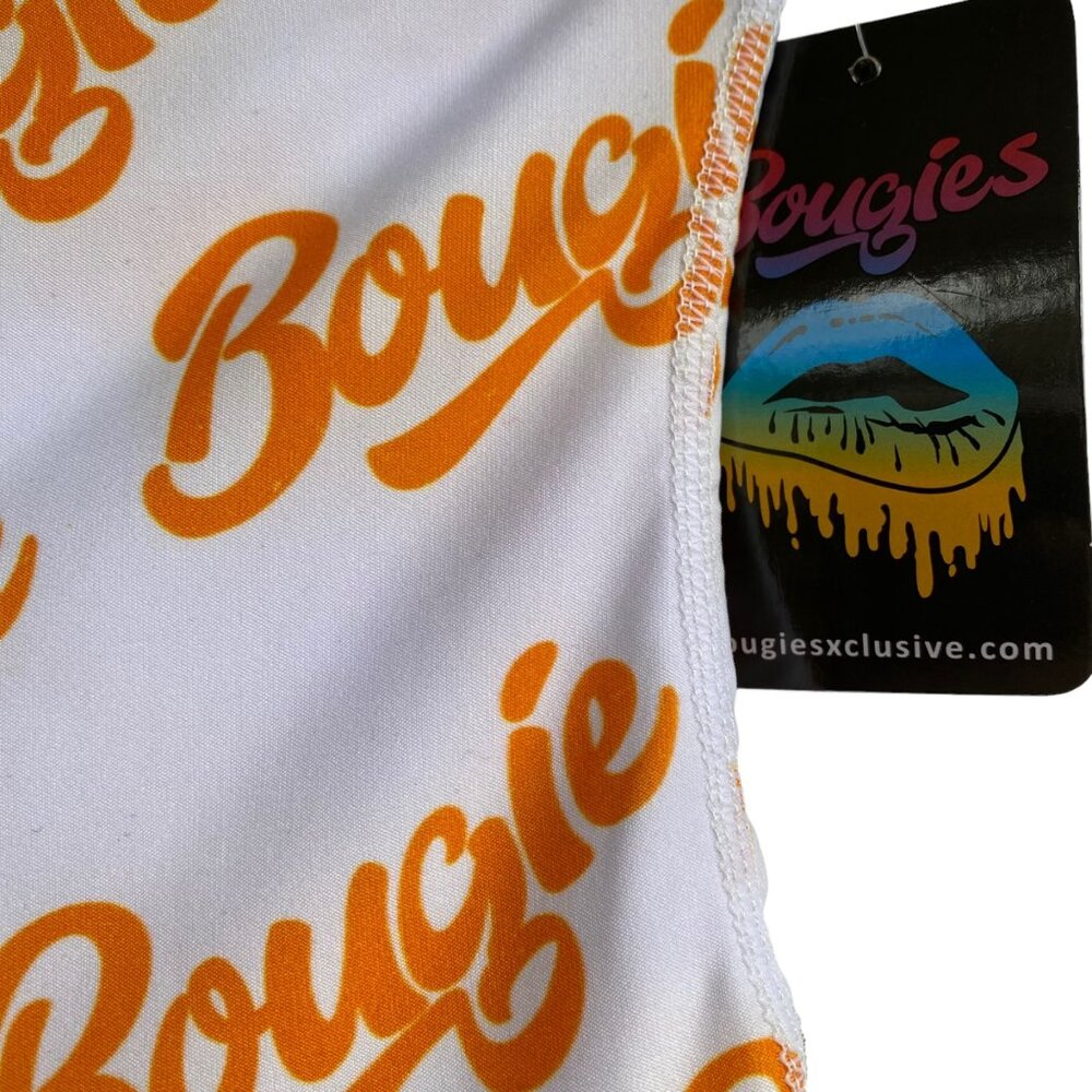 Bougie Boutique Women’s Leggings Size M Medium Orange Print Spellout New - Picture 5 of 7
